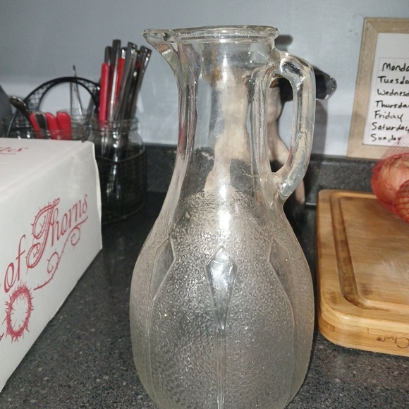 Vintage Etched Glass Pitcher